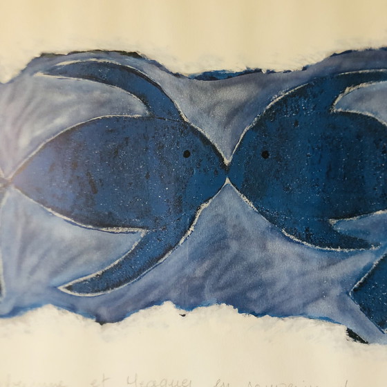 Image 1 of Litografia "coppia di pesci" di Rémi Pesce