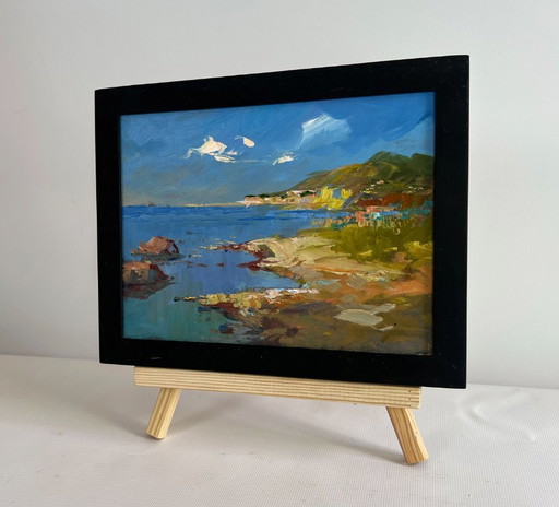 Origineel olieverfschilderij: Zeekustlandschap, de stille adem van de zee.