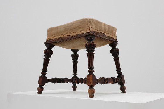 Image 1 of Baroque 19th century oak stool in Louis XV style, France 