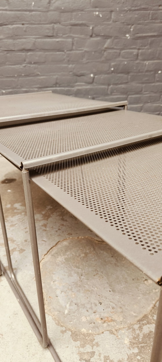 Image 1 of Vintage Perforated metal Post modern Nesting Tables mimi set '80
in style van mategot artemeta