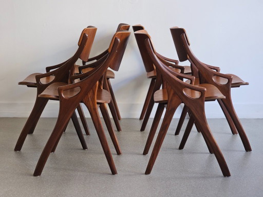 Seis sillas vintage – Diseño danés │ Hovmand Olsen – eetkamerstoelen, Wood