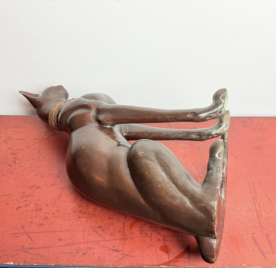 Image 1 of A. Tiot, Lifesize Bronze Egyptian Cat Sculpture, 62 cm, France, 1970s