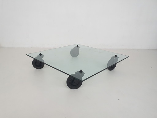 Gae Aulenti pour Fontana Arte "Tavolo con Ruote" Italie 1980