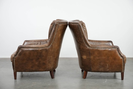 Image 1 of 2x Comfortabele Vintage Rundleren Fauteuil