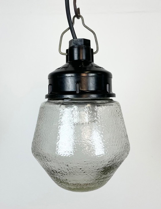 Image 1 of Industrial Bakelite Pendant Light With Frosted Glass, 1970s