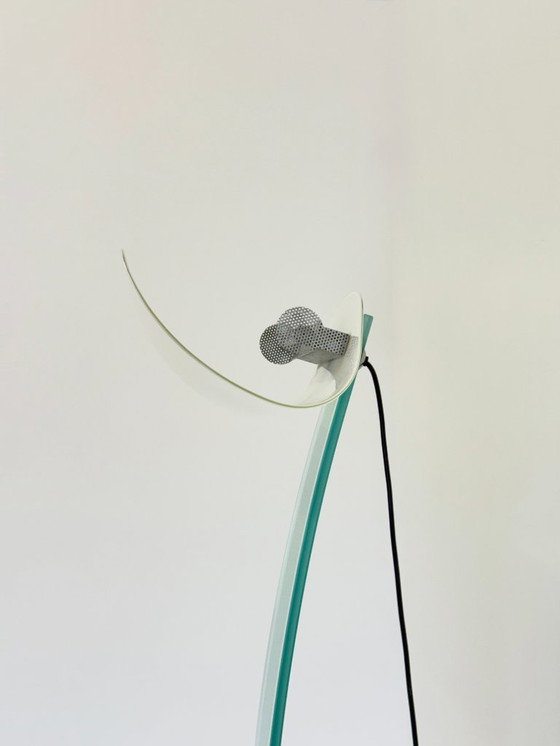 Image 1 of Lampada da terra dal design vintage di Sothis con base in vetro e paralume in vetro bianco