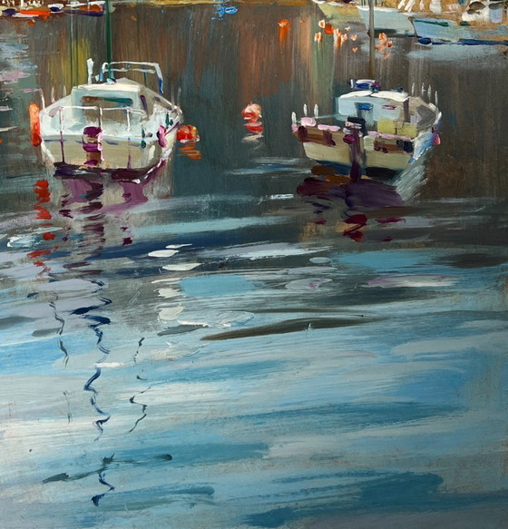 Image 1 of Original Oil Painting Coastal City Landscape Between the sea and the sky