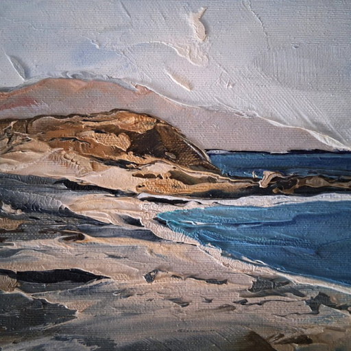 Dipinto ad olio ORIGINALE su cartone con cornice | Paesaggio costiero/Paesaggio marino | Firmato