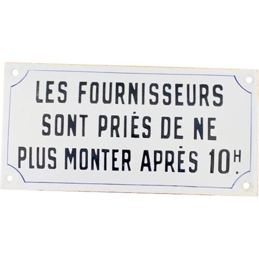 Vintage black and white enamel plaque