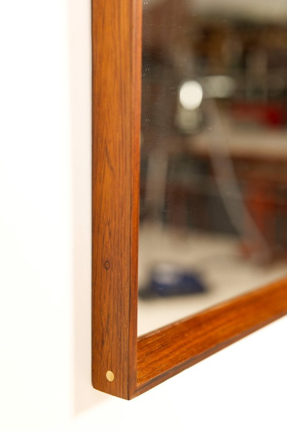 Image 1 of Rosewood mirror with brass pins, AM spejle Denmark, 1960's