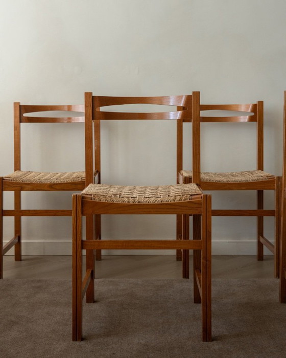 Image 1 of Vintage Italian Rustic Modern Dining Chairs by Snaidero, 1970s, Set of 5