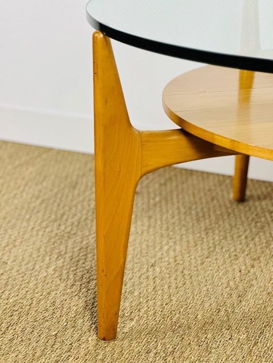 Image 1 of Vintage ronde salontafel van beukenhout en glas, 1960