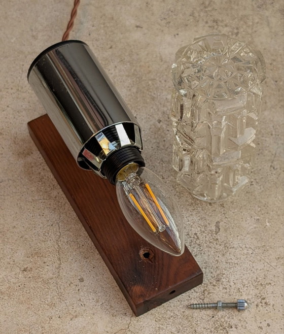 Eisglas Wandleuchte 70er Jahre, Wandleuchten, Holz, Braun (Foto 9 von 9)