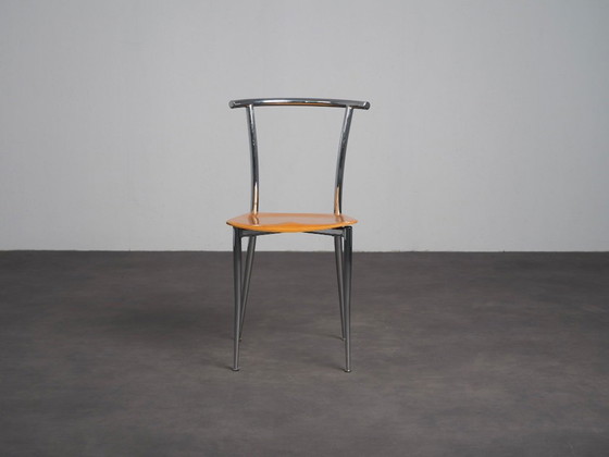 Lot de 4 Chaises de Salle à Manger Postmodernes en Chrome par Segis, Italie, années 1990 – Wood, Metal (photo 2 of 10)