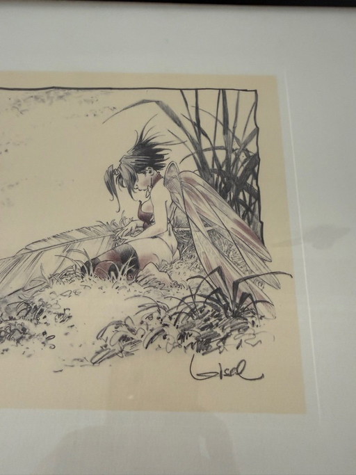 Régis Loisel – Tinkerbell – ingelijste illustratie 43 × 33 cm – kunst, Glass, Paper (photo 2 of 5)