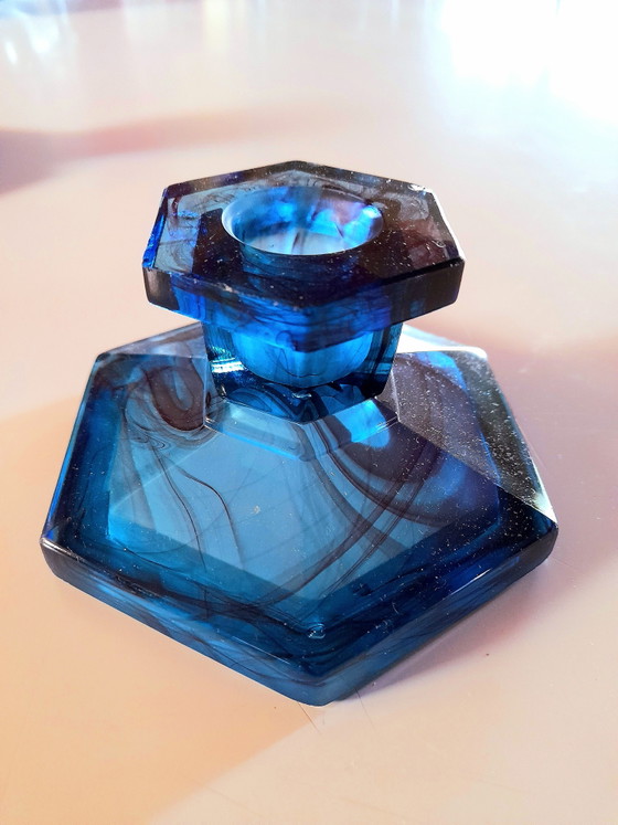 Image 1 of blauer Kerzenständer von Davidson Glass
