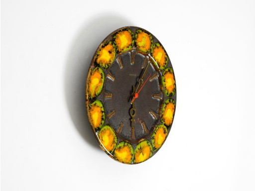 Beautiful large 1960s Fat Lava ceramic wall clock by Kienzle