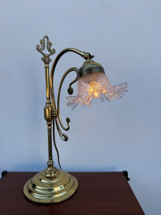 Lampada a collo di cigno in ottone Art Nouveau – Lampade da tavolo, Vetro (photo 11 of 15)