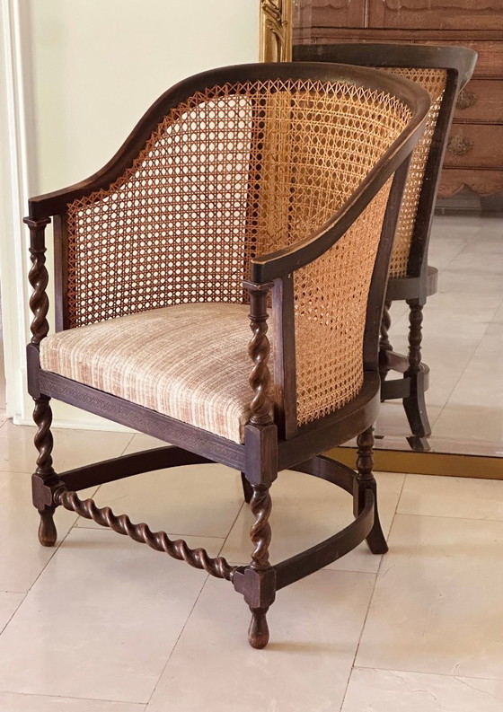 Image 1 of Poltrona bergère con struttura a rete, sedia da ufficio antica