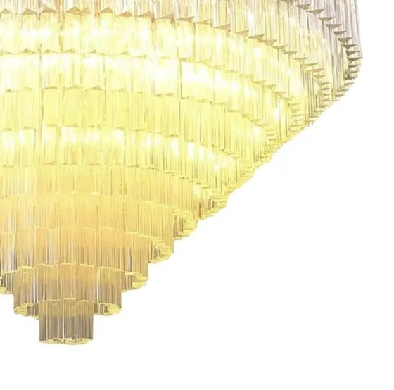 Image 1 of Lámpara de araña monumental de cristal de Murano Triedro transparente en estilo Venini