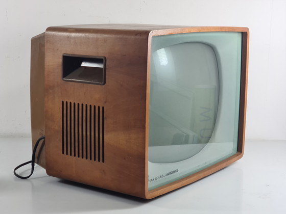 Image 1 of Téléviseur vintage Philips des années 1950/60 – Boîtier en bois au design de style Eames