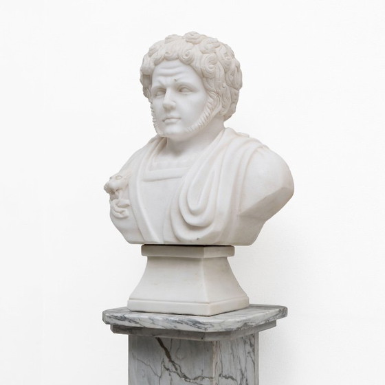 Witte Marmeren Buste van een Romeinse Keizer, 20e Eeuw – Beeldhouwkunst, Marble (photo 2 of 9)