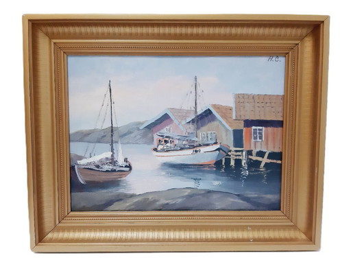 Pintura al óleo original vintage sobre lienzo, obra de arte firmada y enmarcada.