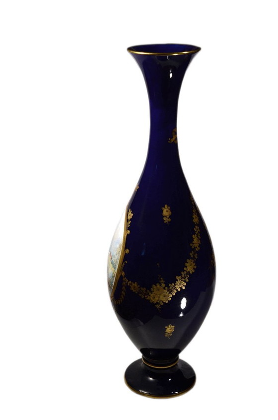 Kobaltblauwe vaas met medaillonversiering, in de stijl van Sèvres, 19e eeuw, Frankrijk, 19x58 cm – Vazen, Gold (photo 3 of 8)