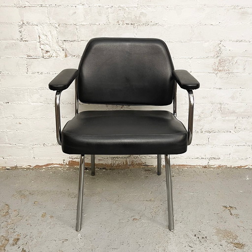 Space Age Black Leather Armchair, 1970s