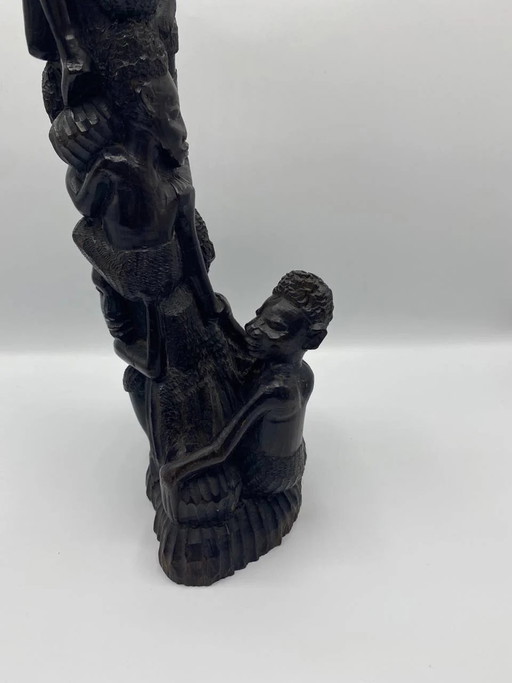 African solid wood sculpture - Column of stacked human figures - Upward movement - 41 cm – beeldhouwkunst (photo 2 of 5)