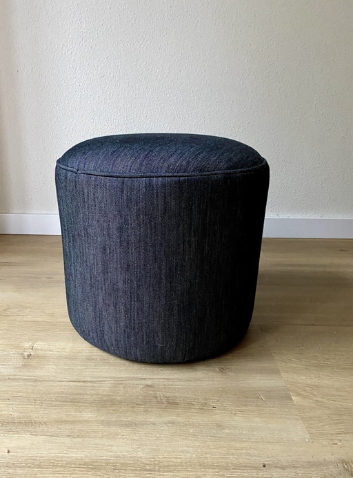 Unieke Ronde Denim Poef / Hocker – Massieve Basis