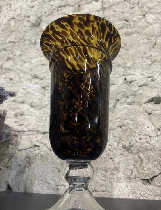 Image 1 of Mouth-blown tortoise rare Bohemian art glass vase