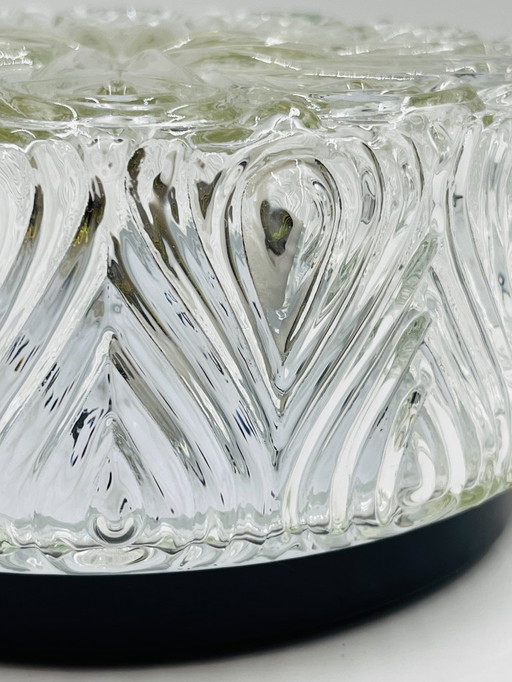 Moulded glass ceiling light in large flower relief