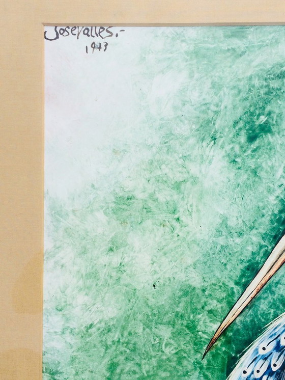 Image 1 of J. Vallès: ' Heron ' 70s Mixed media * 70s Vintage *