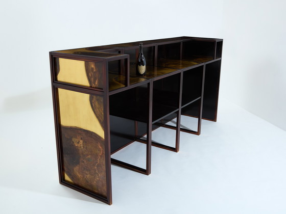 Image 1 of Isabelle and Richard Faure Oxidized Brass Bar Cabinet Counters 1970s
