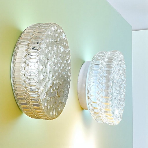 Round hobnail glass flush mount ceiling or wall lights, 1990s, Set of 2