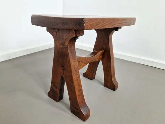 Eiken krukje | Frankrijk jaren 60, Bruin, Rustic (foto 2 van 11)
