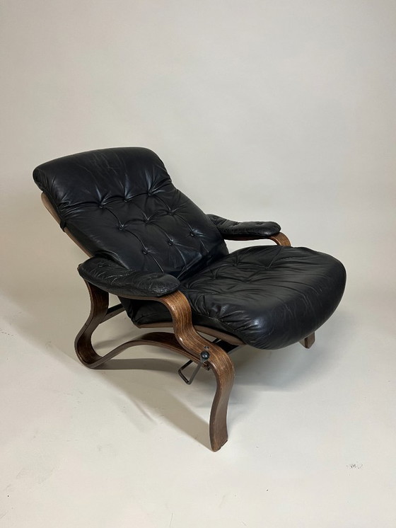 Image 1 of Scandinavian Leather Lounge Chair with Reclining Function, 1960s