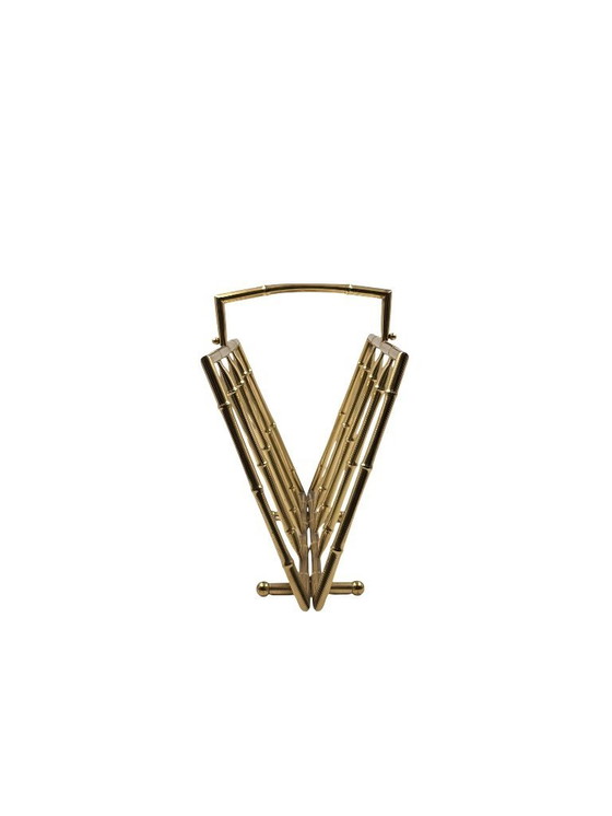 Image 1 of Hollywood regency bamboo-effect brass magazine rack, Montagnani, Italy 1970s