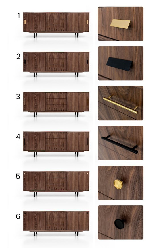 Image 1 of Cómoda O-S05 de nogal con puerta corredera y 3 cajones