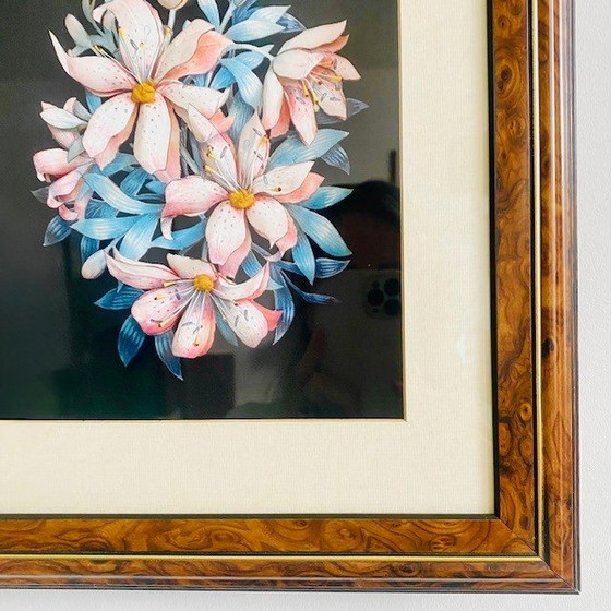 Image 1 of Scultura di carta 3D vintage incorniciata con fiori