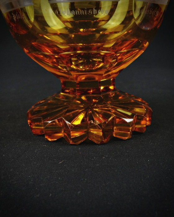 Image 1 of 19e eeuwse Boheemse kristallen schaal versierd met monumenten uit de Rijnland-Pfalz