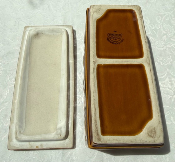 Ditmar Urbach Ceramic Vase & Box Czechoslovakia Set - Free Matching Ashtray (photo 8 of 11)