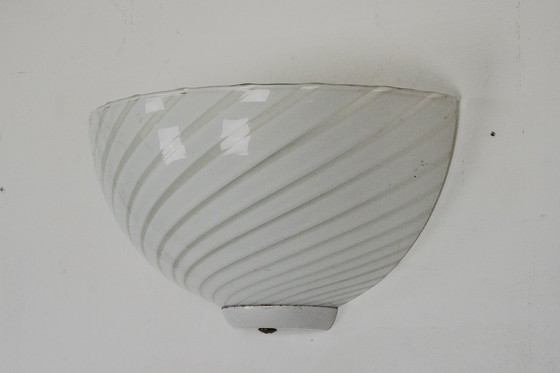Image 1 of Italian Set of Three Striped Murano Glass Sconces in Venini Style, Italy 1970s