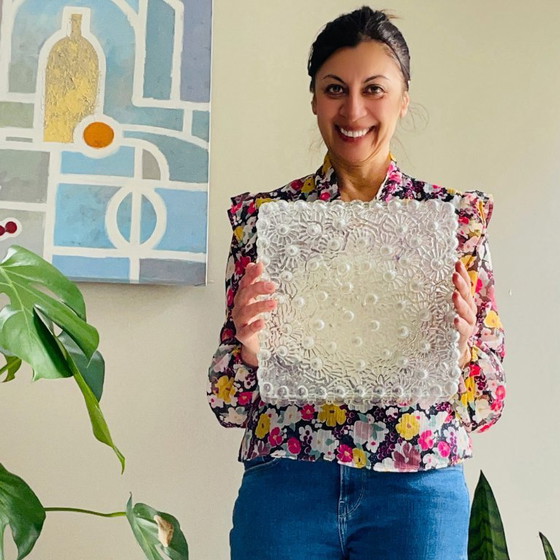 Image 1 of A large flush mount designed for both wall and ceiling application, in the 1970s.  This particular type of fixture tends to sit 