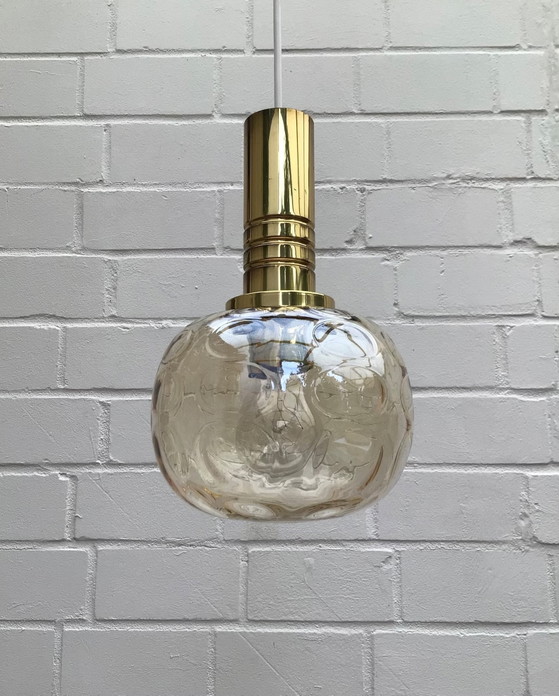 Unique vintage set of 60s Doria Leuchten pendant lights – Pendant lamps, Brass, Glass (photo 5 of 10)
