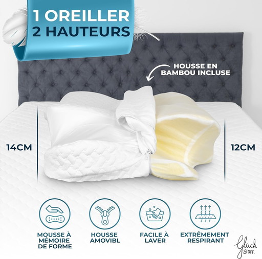 Oreiller Ergonomique Cervical [pour Tous Les Types DE Sommeil] - Oreiller Ergonomique & Orthopedique - Coussin Cervicales Doulou