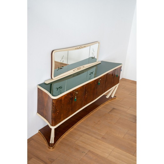 Image 1 of Vintage walnut, glass and brass lounge set, Italy 1950