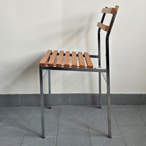 Image 1 of SUITE DE 4 CHAISES VINTAGE 1960 PIN & METAL CHROME 60S DLG CHARLOTTE PERRIAND