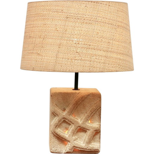 Lámpara vintage con decoración esculpida de Albert Tormos, Francia 1970
